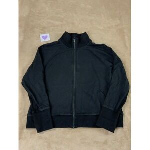 Athleta Ribbed Full Zip Jacket Womens Plus size 1X Black Stretch gym workout EUC